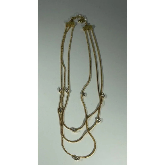 Avon Gold Tone 3 Strand Chain Necklace Rhinestone Accents Ajustable - Picture 3 of 6